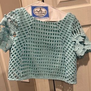 Chic Light Blue Crochet Crop Top